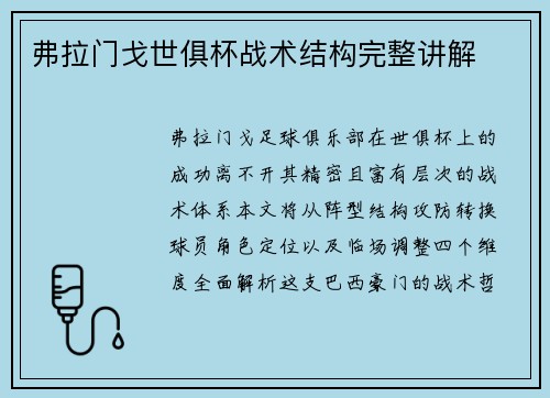 弗拉门戈世俱杯战术结构完整讲解